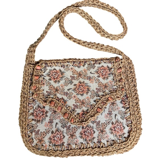 VTG 70s Boho Floral Tapestry Woven Canvas Purse Hong Kong JCPenney Cottagecore - Picture 1 of 9
